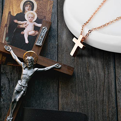 TEMICO Tiny Simple Cross Pendant Necklace for Children Boys Girls Teenage - color: Rose Gold