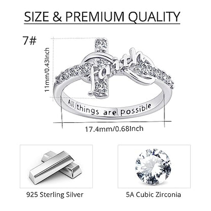 Cross Ring for Women, S925 Sterling Silver Adjustable Infinity Faith Ring - size: US Size 7