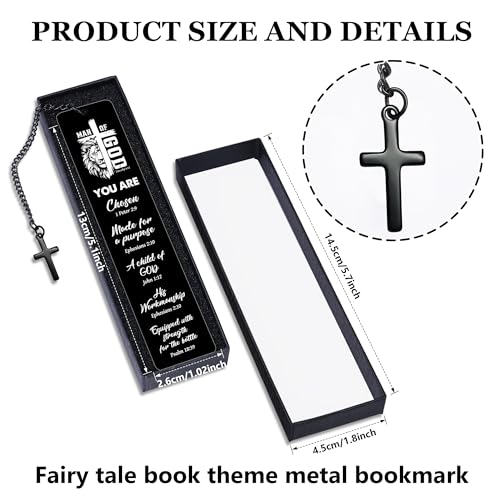 Bible Verse Metal Bookmark for Men, Man of God Christian Bookmark for Men, Religious Fathers Day Gift Scripture Book Mark with Cross Pendant for Husband Dad Reading Gifts