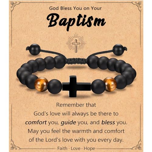 Leyung Cross Bracelet Gifts for Boys, Easter Basket Stuffers Baptism Gifts - color: Baptism