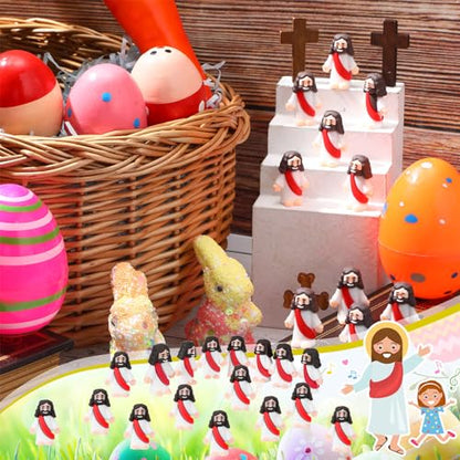 Bememo 25 Pcs Little Jesus Figures Original Design Mini Rubber Jesus Toys to Hide and Seek Religious Party Favors Sunday Baptism Gifts(Red) - color: Red
