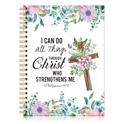I Can Do All Things Hardcover 160 Pages Lined Spiral Notebook, Floral Bible Scripture Notebook for Christian, Christian Gifts, Christian Journals for Women, Inspirational Religious Gifts - color: Multi & Purple