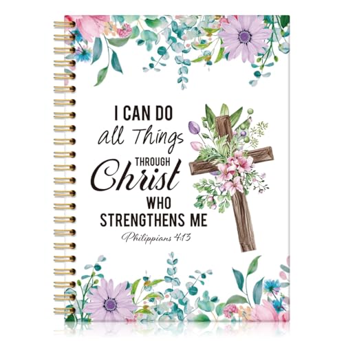 I Can Do All Things Hardcover 160 Pages Lined Spiral Notebook, Floral Bible Scripture Notebook for Christian, Christian Gifts, Christian Journals for Women, Inspirational Religious Gifts - color: Multi & Purple