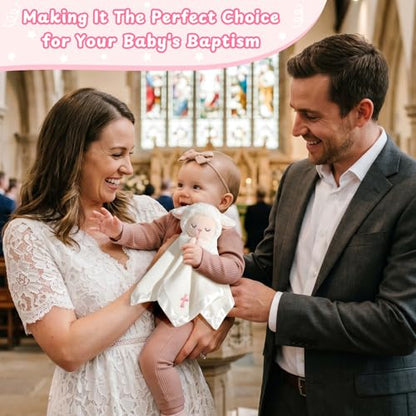 Lamb Baptism Blanket, Lamb Loveys Baptism Gifts for Baby Girls - color: White Lamb Pink Cross