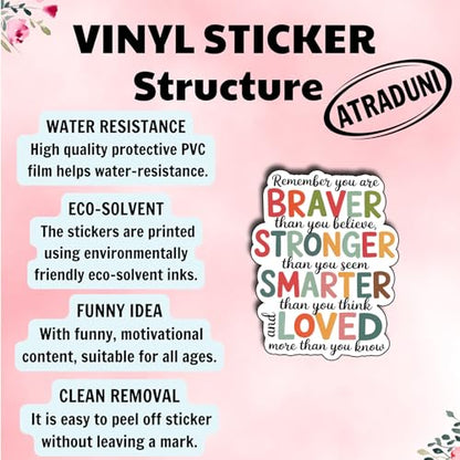 (3Pcs) Remember You are Braver Stronger Smarter Loved Sticker Inspirational Quote Vinyl Waterproof Decal for Women Teens Kids Laptop Tumbler Journal Motivational Gifts Size 3" x 2.3" - color: Remember You Are Braver Than You Believe