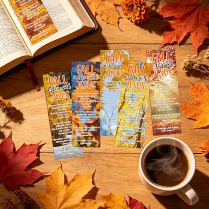 Fall Christian Bookmarks Gifts - 200 Pcs Fall in Love with Jesus Bookmark Paper Thanksgiving Religious Page Book Marks Gift for Women Men Autumn Harvest Sunday School Church Party Favors - color: Fall Christian