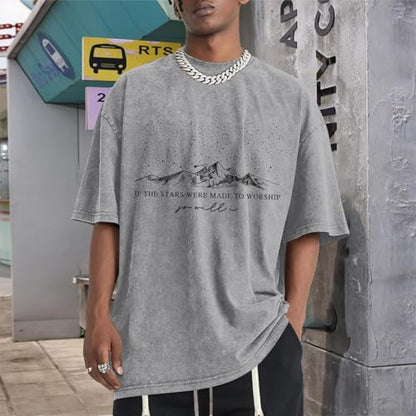 Christian Faith God Shirts for Men Jesus Bible Verse Shirt Oversized Acid Wash Tshirts Star Mountain Graphic Tees - color: Lightgray, size: Large
