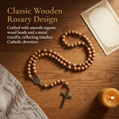 36 Pack Wooden Rosary Beads with Cross, Prayer Necklaces with Organza Bags