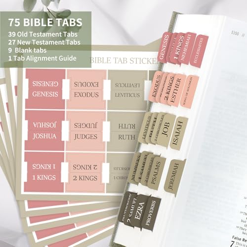 Taja Bible Tabs, 75 Large Print Index Tabs for Women & Men - color: I-green Terracotta