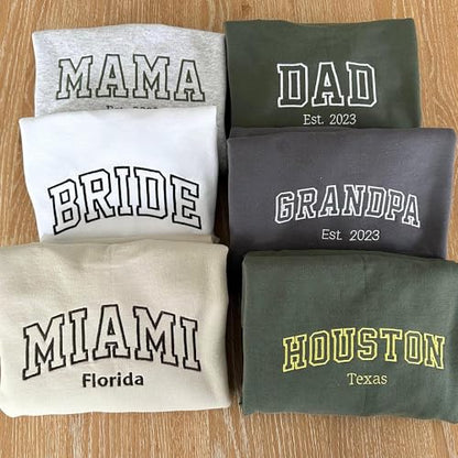 LullabyMall Custom Embroidered Hoodie Design Your Own, Personalized Hoodie For Everyone, Customize Text On Sleeve, Add Your Own Custom Text, Personalized Embroidery Motherday Gifts