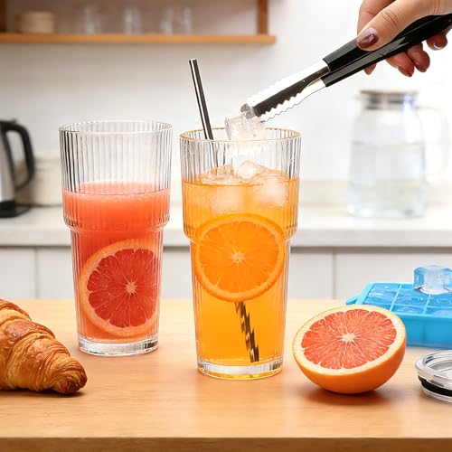 Accguan 18oz Ribbed Glass Tumbler with Straw and Lid, 6Pack Glass Cup - size: 18oz without handle-6pcs