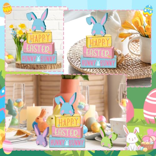 Britimes Tiered Tray Decor Set, 4 Pack, Wooden Table Sign, Spring Easter - style: Hunny Bunnies