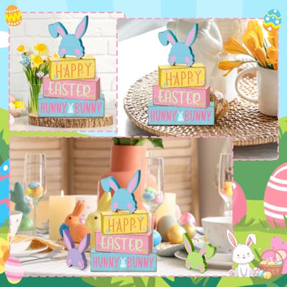 Britimes Tiered Tray Decor Set, 4 Pack, Wooden Table Sign, Spring Easter - style: Hunny Bunnies