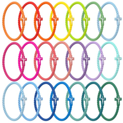 Soaoo 24/60 Pcs Jesus Bracelets Cross Silicone Bracelet Braided Stackable Rubber Wristband Silicone Jewelry Gift for Women Men - color: Multicolor, size: Jesus
