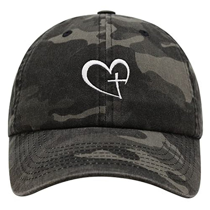 JPAK Heart and Cross Premium Dad Hat Embroidered Cotton Baseball Cap Christian Faith - color: Black Camo