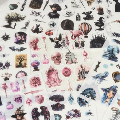 Gothic Sticker Book, Precut Halloween Washi Stickers for Journaling - color: Gothic Dark Night