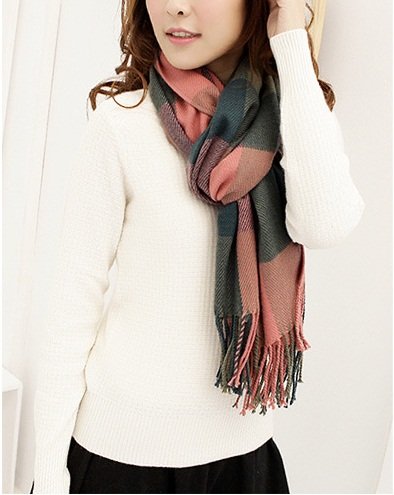 Wander Agio Women's Fashion Long Shawl Big Grid Winter Warm Lattice Large Scarf - color: Red Green