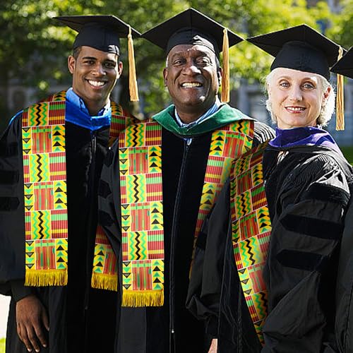 Wehhbtye 4 Pcs Kente Stole Sash, 76'' X 7'' African Pattern Sash Scarf, African Print Kente Clothing Accessory for Black History Month Kwanzaa Celebration Graduation Choir