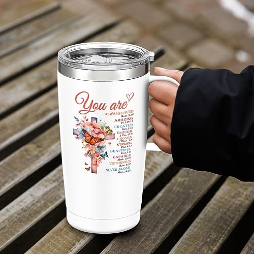 SANDJEST Christian Gifts for Women Faith Bible Inspirational Tumbler with Handle 20oz Tumblers Coffee Travel Mug Inspirational Gifts for Women Birthday Christmas - color: Christian