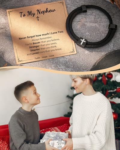 Shonyin Religious Catholic Gifts for Teen Boy Men, Cross Bracelet with Card - style: Nephew