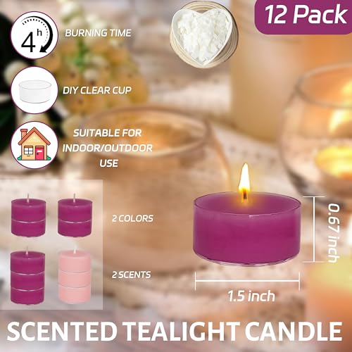 Scented Tealight Candles - 9 Deep Purple 3 Light Pink Tea Lignt Candles for Christmas Advent Holiday Mantel Decor Bath Relaxation, Perfect for Home Use and Gifting