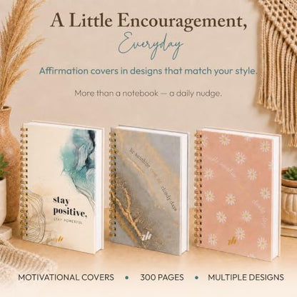 300-Page Hard Cover Notebook with Affirmations - B5 Spiral Bound - color: Stay Positive2 (Marble)