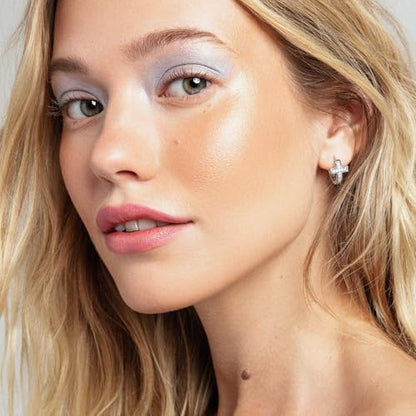 14K Gold Huggie Earrings for Women Silver Huggie Hoop Earrings Cubic Zirconia Huggie Earrings Stud Earrings Lightweight Dainty Hypoallergenic Earrings Jewelry Gifts - color: Silver Cross CZ Huggie Earrings