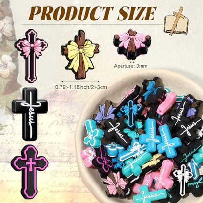 Tondiamo 60 Pcs Cross Silicone Focal Beads for Pens Bulk Jesus Faith Easter Cross Beads for Beadable Pen Keychain Jewelry Bracelet Making DIY Crafts - style: Cross