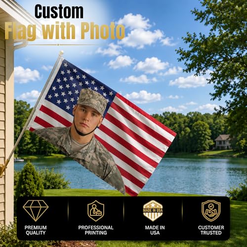 Custom Flag with Face on It by BCB Print; Custom Flag with Picture; Customizable Flag; Custom Pink American Flag; 5 Sizes; HD Print; 2 Grommets; No Pole/Hardware; Made in USA - color: Flag with Photo
