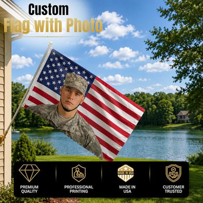 Custom Flag with Face on It by BCB Print; Custom Flag with Picture; Customizable Flag; Custom Pink American Flag; 5 Sizes; HD Print; 2 Grommets; No Pole/Hardware; Made in USA - color: Flag with Photo
