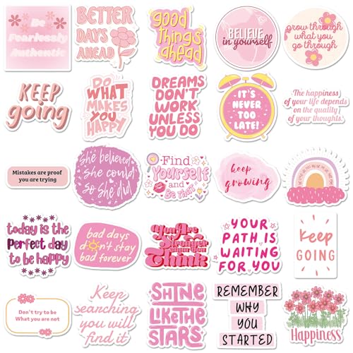 50PCS Pink Motivational Stickers for Girl, Waterproof Inspirational Positive Affirmation Vinyl Decals, Aesthetic Preppy Quote Stickers for Water Bottle, Laptop, Scrapbook, Skateboard, Guitar, Phone - color: Pink Motivational Stickers-1