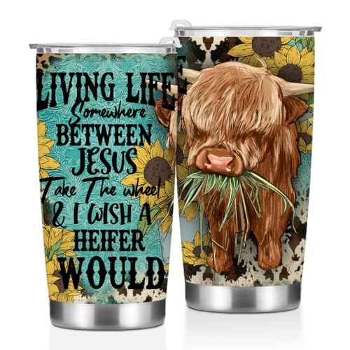 Cow Print Stuff Tumbler, Inspirational Western Decor Sunflower Gifts for Women Men Friends Cow Lovers Birthday Christmas, Christian Coffee Mug Stainless Steel Vacuum Insulated Travel Cup with Lid 20oz - color: Cow 1157