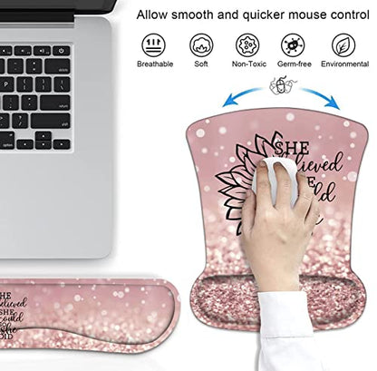 Mouse Pad Wrist Support and Keyboard Wrist Rest Set with Coasters, She Believed She Could So She Did Inspirational Quote Wrist Mouse Pad with Non-Slip PU Base for Home Office Working Studying - color: She Believed She Could So She Did Inspirational Quote