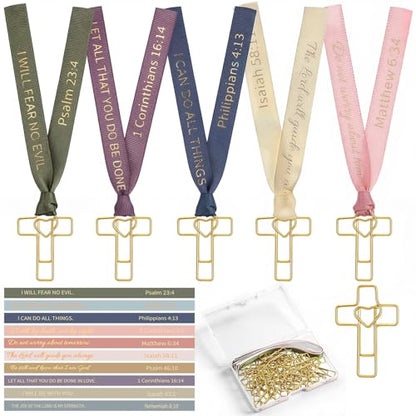 Resurhang 80 Pack Heart Cross Paper Clips with Ribbons 40 Gold Bible Paper Clips 40 Christian Bookmark Ribbons Bible Study Journaling Supplies Easter Eggs Fillers Women Christian Gifts - color: Gold