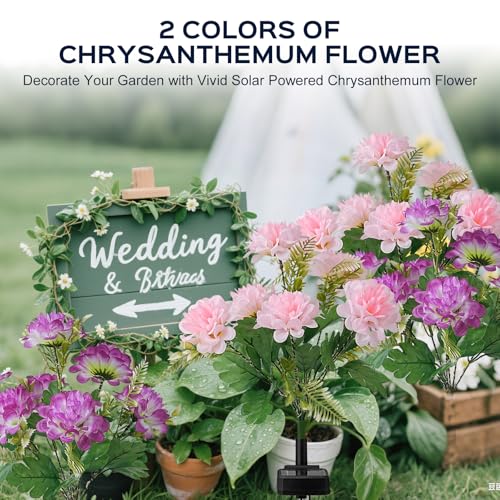 2 Pack Solar Garden Lights Outdoor, LED Colorful Waterproof Solar Powered Chrysanthemum Flowers Landscape Lights for Patio, Outside Yard, Pathway Decorative, Décor, Gifts, Two Lighting Modes - size: 2 Pack