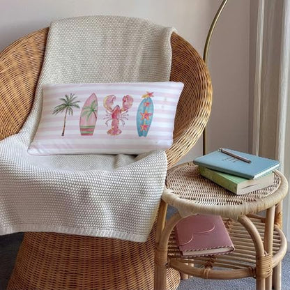 Surfer Girl Room Decor, Pink Beach Coastal 12x20 Pillow Cover - color: 01-coastal Pillow Cover-pink(white02)