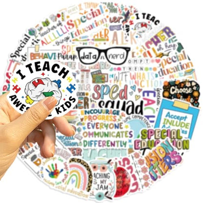 50pcs Special Education Stickers,Cartoon Stickers for Water Bottles Laptop Scrapbooking Mirrors Notebooks Cars Bumpers Bikes Bedroom Travel Case Motorcycle Snowboard - color: Special Education Stickers
