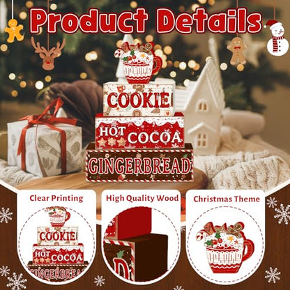 Britimes Tiered Tray Decor Set, 4 Pack, Wooden Sign, Christmas Gingerbread - style: Gingerbread Christmas