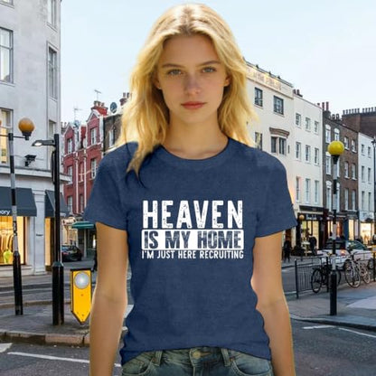 Christian Shirts for Women Bible Verse Faith Heaven is My Home Tee - color: Blue, size: Small