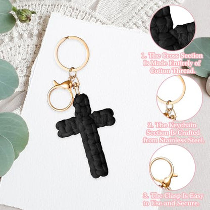 Knit Cross keychain Christian Gifts for Women Men Religious Gifts Bohe Backpack Charms Christian Keychain - color: Black