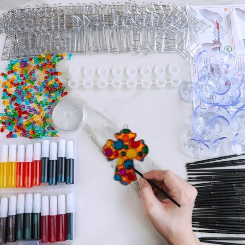 Winlyn 27 Set Cross Suncatchers Ornaments Decorations DIY Window Paint Art Craft Kits for Kids Sunday School VBS Christmas Easter Holiday Activities Party Favors