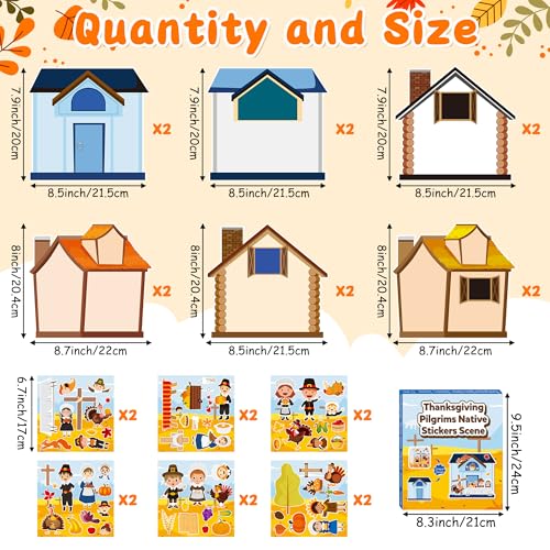 CY2SIDE Thanksgiving Pilgrimage Scene Sticker - 12 Set Pilgrims Theme Sticker Art Craft for Kids Classroom Activities, Make a Native American Scene Game with Turkey Decal for Thanksgiving Party Favors - style: Pilgrimage