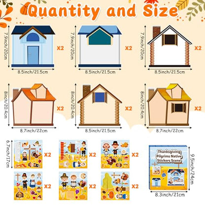 CY2SIDE Thanksgiving Pilgrimage Scene Sticker - 12 Set Pilgrims Theme Sticker Art Craft for Kids Classroom Activities, Make a Native American Scene Game with Turkey Decal for Thanksgiving Party Favors - style: Pilgrimage