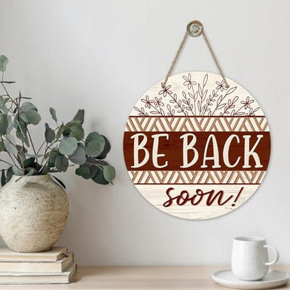 Be Back Soon Front Door Sign, Flower Leaves Wood Door Hanger - color: Be Back