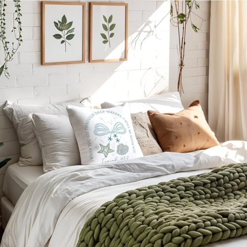 Coastal Beach Seashell Christian Pillow Covers 18x18, Preppy Beach Room Decor, Bible Verse Coastal Seashell Decorative Throw Pillow Covers Pillowcases for Home Bedroom Living Room Decor - color: Blue Bible(white03)