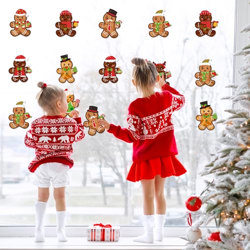 Renbuzhu 39PCS Christmas Crafts Bulk: Gingerbread Men Paper Suncatchers DIY Kit for Winter Xmas Holiday Activities Decorations, Window Stained Glass Effect Art Ornaments - style: gingerbreadman