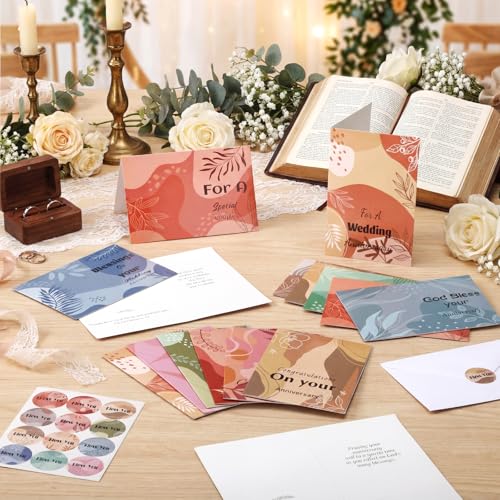 Motiskyy 48 Sets Religious Anniversary Cards Bulk for Wedding Couple Christian Happy Anniversary Cards with Envelopes and Stickers Bible Verse Scripture for Wife Celebrating Moment(Boho) - style: Boho