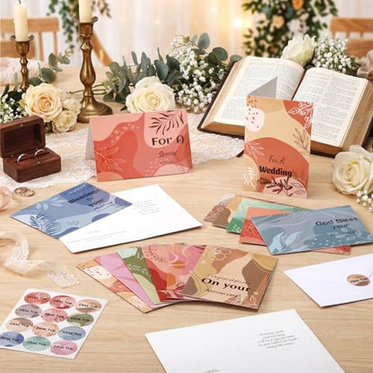 Motiskyy 48 Sets Religious Anniversary Cards Bulk for Wedding Couple Christian Happy Anniversary Cards with Envelopes and Stickers Bible Verse Scripture for Wife Celebrating Moment(Boho) - style: Boho