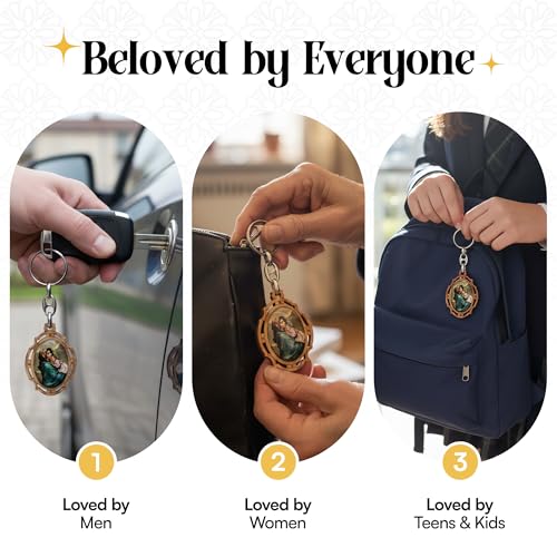 RosaryMart Olive Wood Religious Keychain for Men and Women | Catholic Keychain | Car KeyRing | Party Favors Key Holder - color: C-cherub Angel