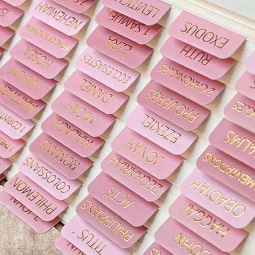 Laminated Bible Tabs for Women and Men, Gold Foil Embossed Lettering - style: Pastel Pink
